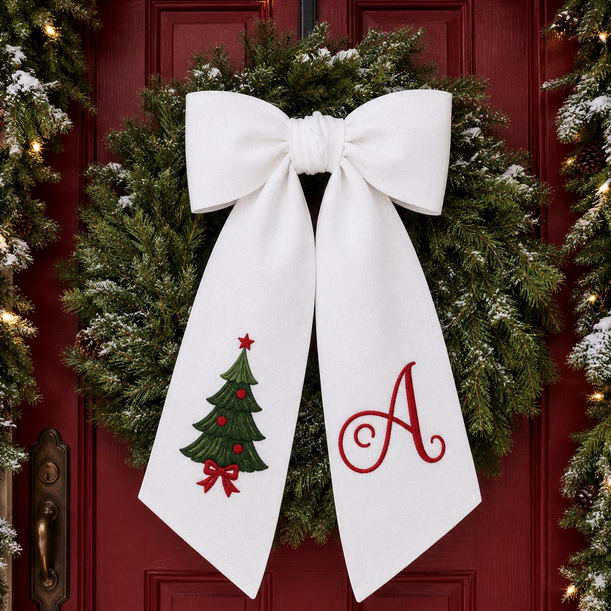 Wreath Sash – All Season Personalized Embroidery Monogram Door Bow Bundle for Pumpkin Halloween Christmas Hydrangea Seasonal Decor - photo 12