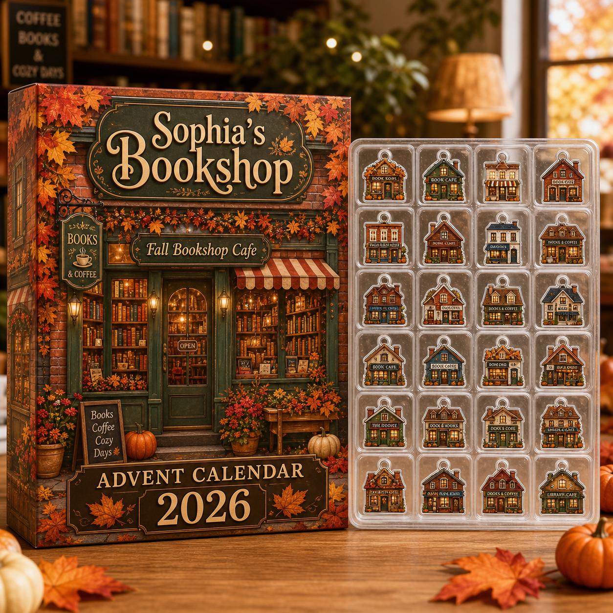 Fall Bookshop Advent Calendar – 2026 Blind Box Bookstore Charm Set for Autumn Book Lover Countdown and Cozy Reading Gift