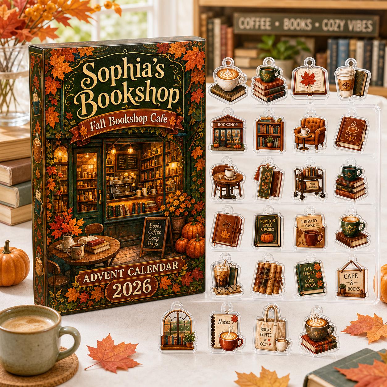 Fall Advent Calendar – 24 Days 2026 Blind Box Book and Coffee Charm Set for Cozy Bookshop Countdown and Autumn Reader Lover Gift