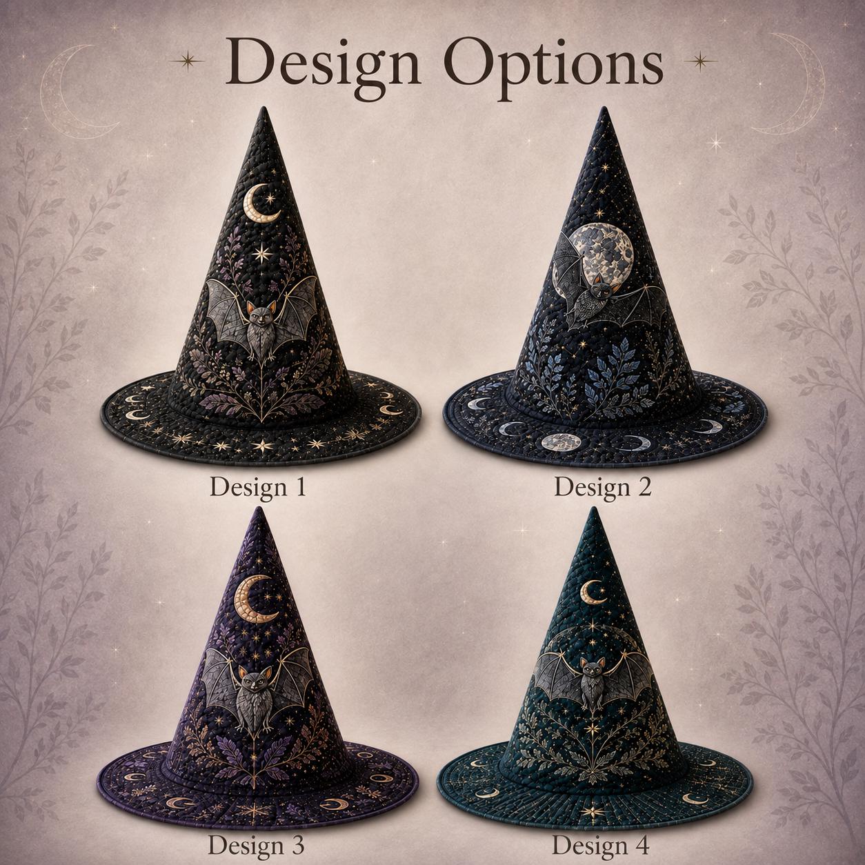 Bat Quilted Witch Hat for Celestial Moon Halloween Decor and Gothic Botanical Centerpiece with Spooky Gift for Bat Lovers - photo 3
