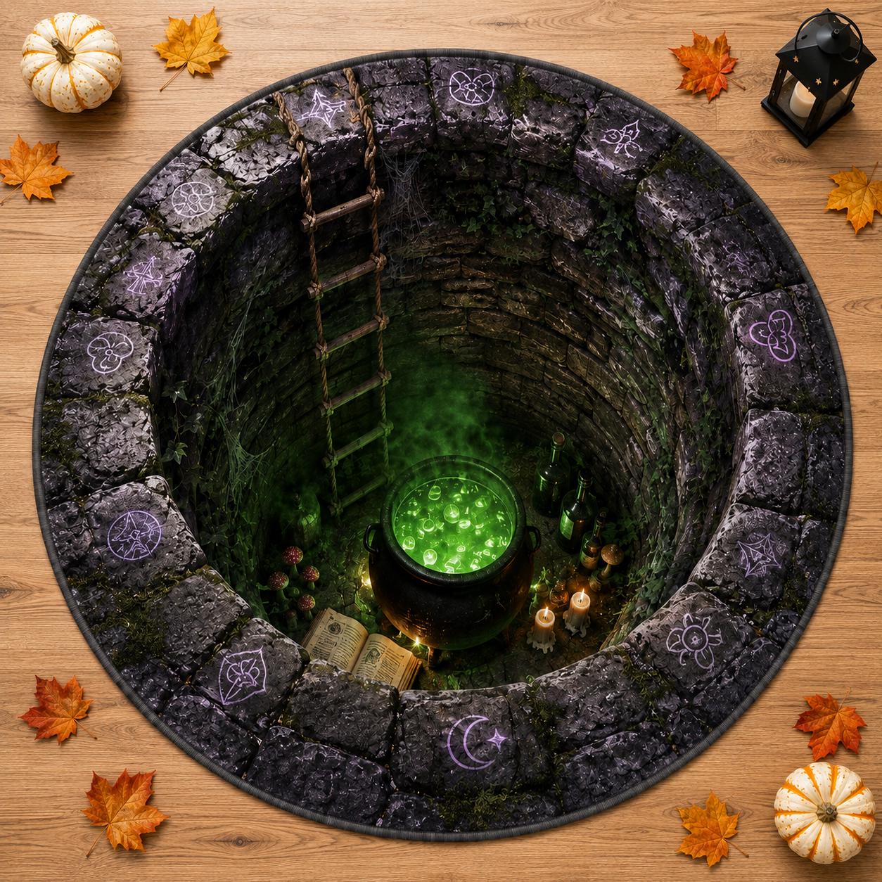 Halloween Rug – 3D Illusion Haunted Stone Dungeon Floor Mat for Jack O Lantern King Round Dark Gothic Home Decor and Pumpkin - photo 7