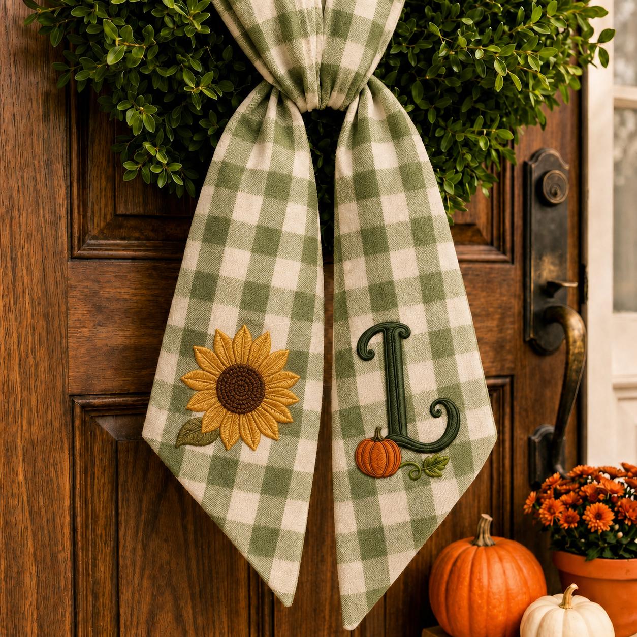 Wreath Sash – All Season Holiday Everyday Front Door Decor Bundle for Personalized Monogram Floral Sashes and Halloween Fall Christmas - photo 11