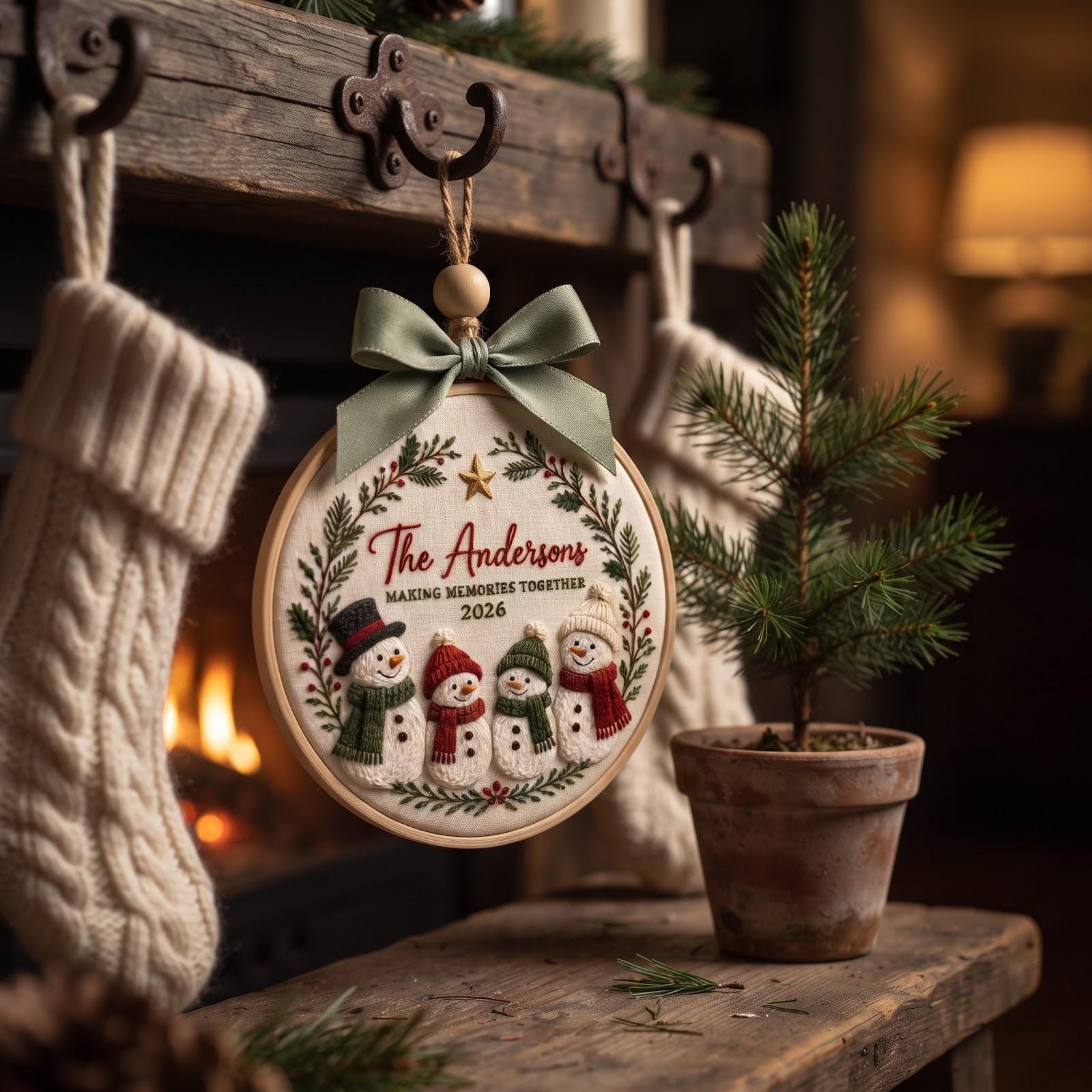 Personalized Family Christmas Ornament with Custom Name Snowman Embroidered Hoop and Family Four Holiday Keepsake Gift 2026 - photo 2