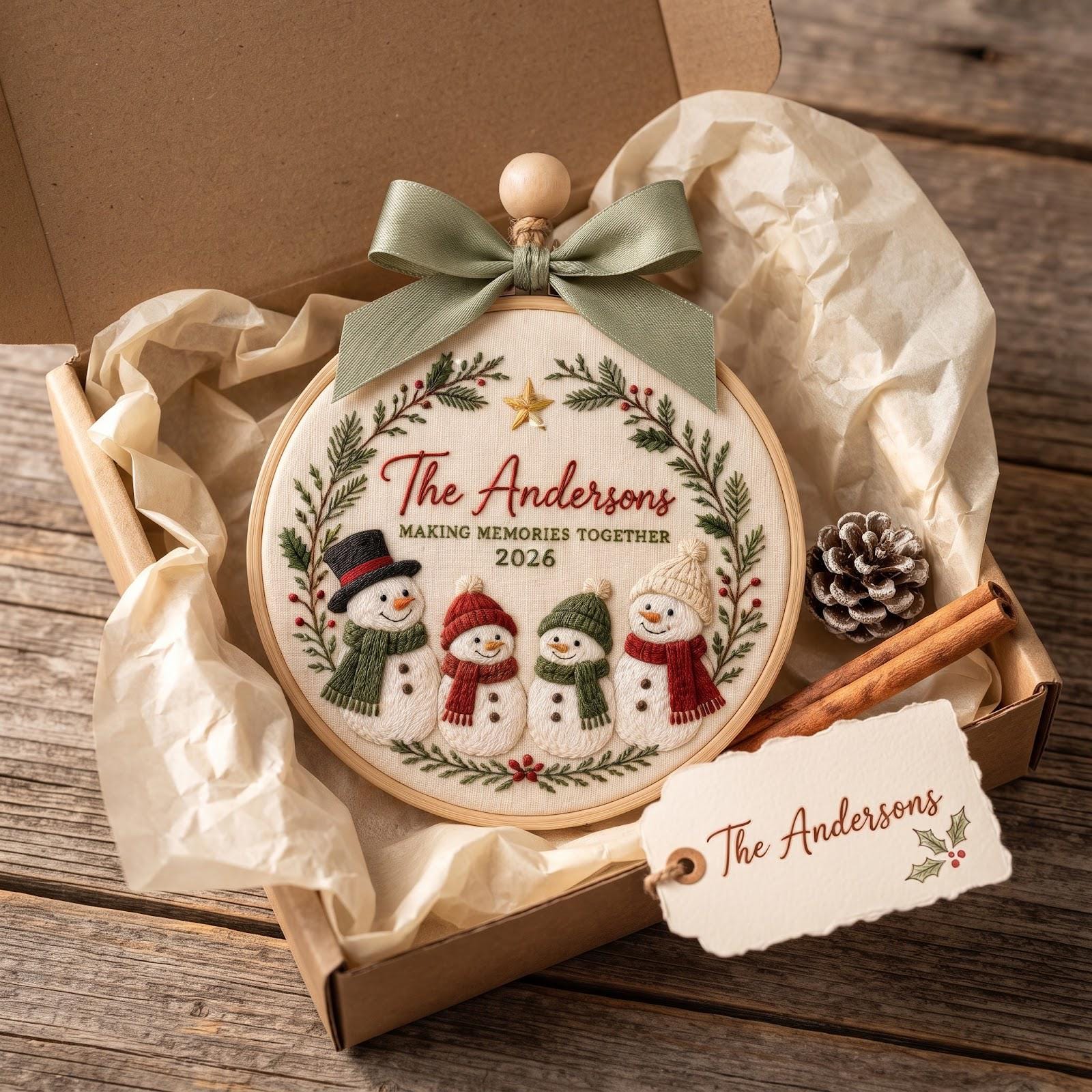 Personalized Family Christmas Ornament with Custom Name Snowman Embroidered Hoop and Family Four Holiday Keepsake Gift 2026 - photo 7