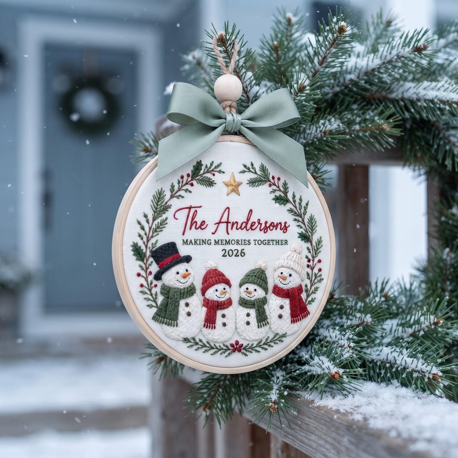 Personalized Family Christmas Ornament with Custom Name Snowman Embroidered Hoop and Family Four Holiday Keepsake Gift 2026 - photo 8