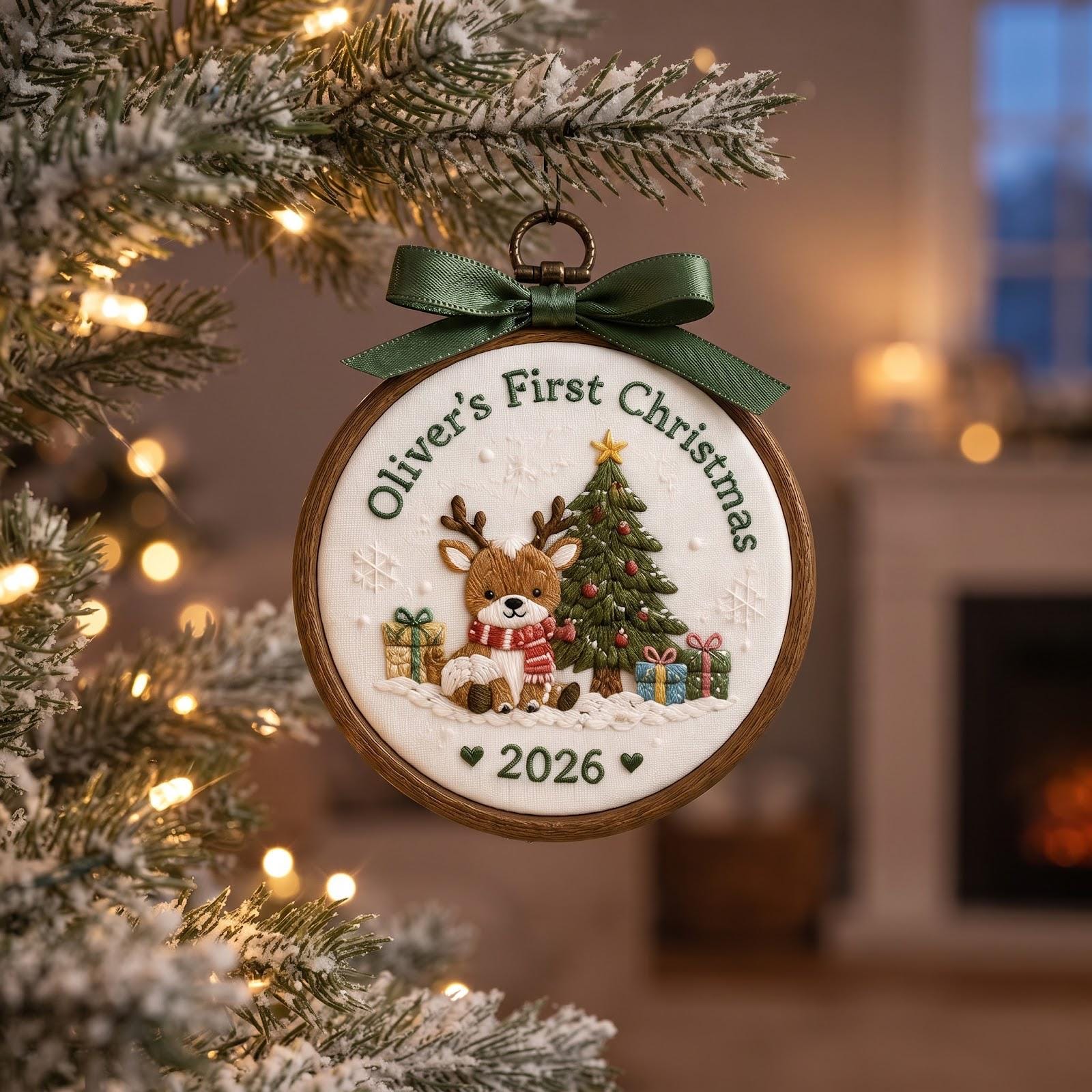 Baby First Christmas Ornament – Personalized Name Embroidered Hoop with Deer, Penguin and Polar Bear Newborn Holiday Keepsake Gift 2026 - photo 2