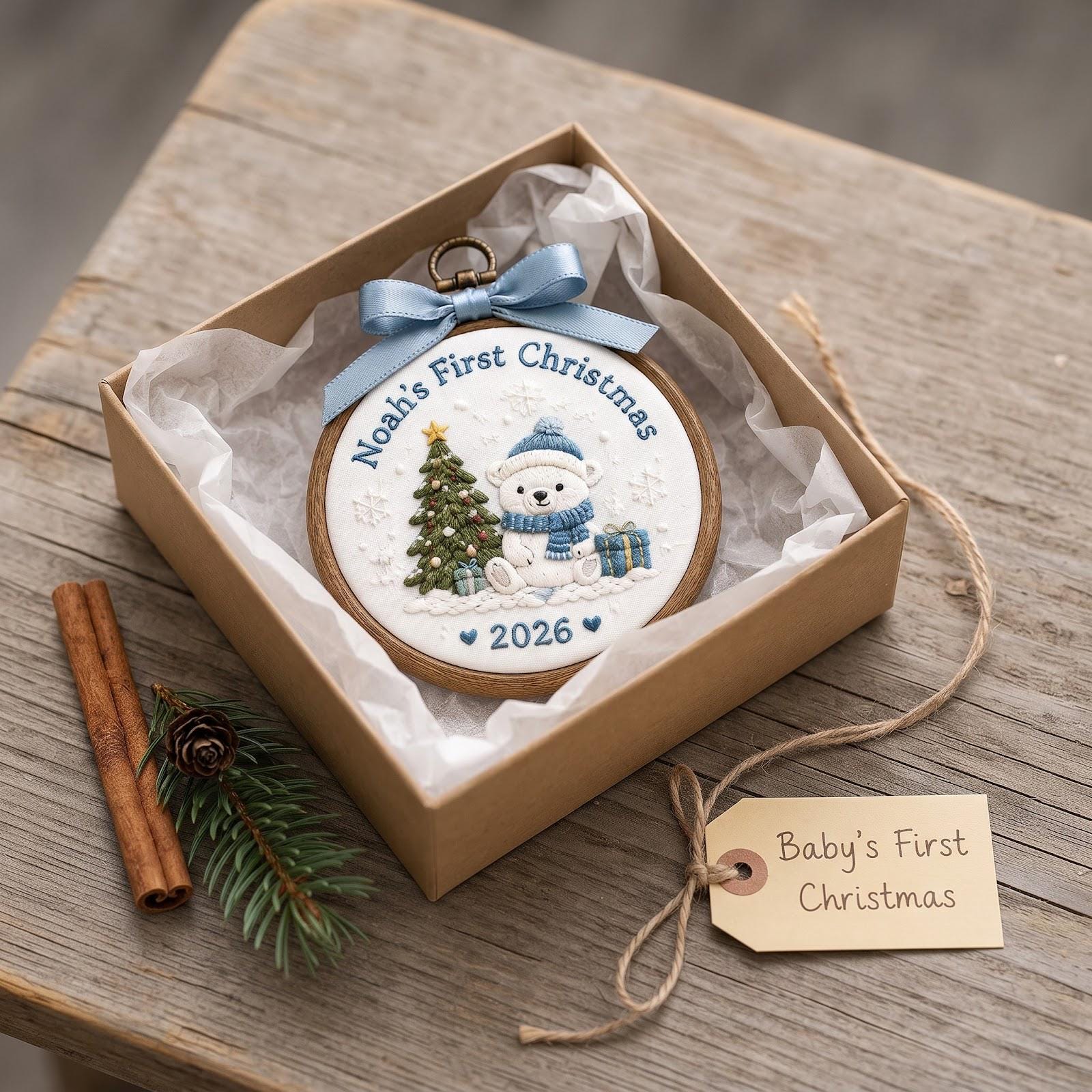 Baby First Christmas Ornament – Personalized Name Embroidered Hoop with Deer, Penguin and Polar Bear Newborn Holiday Keepsake Gift 2026 - photo 8