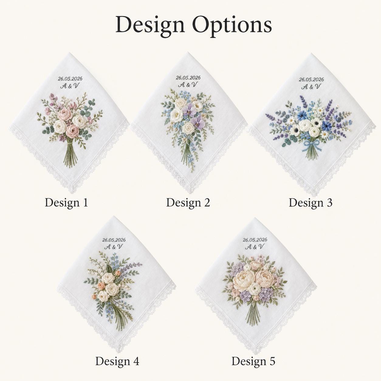 Personalized Embroidery Wedding Handkerchief – Floral Bouquet Linen Hankie with Custom Name and Date Keepsake Bride Gift for Wedding Day - photo 3