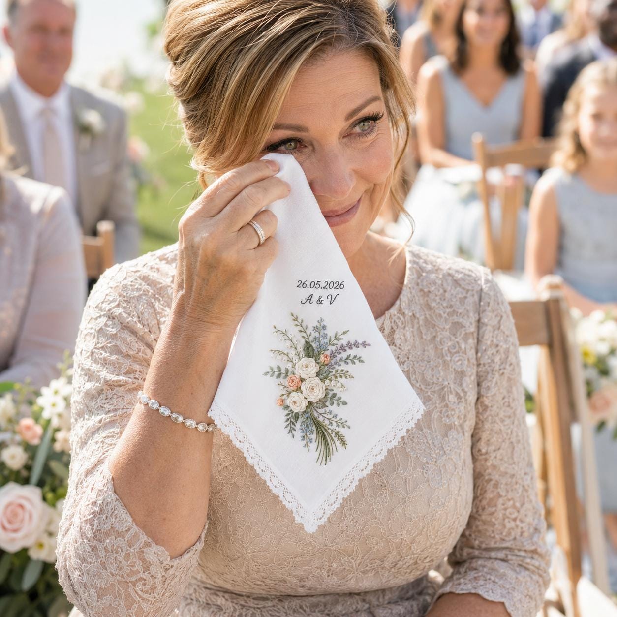 Personalized Embroidery Wedding Handkerchief – Floral Bouquet Linen Hankie with Custom Name and Date Keepsake Bride Gift for Wedding Day - photo 7