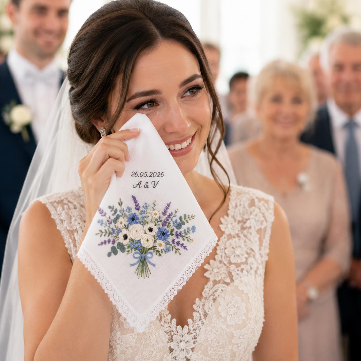 Personalized Embroidery Wedding Handkerchief – Floral Bouquet Linen Hankie with Custom Name and Date Keepsake Bride Gift for Wedding Day - photo 12