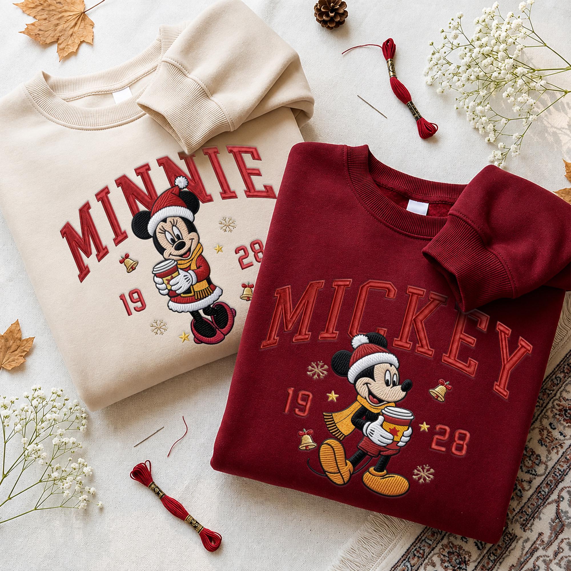 Embroidered Mickey and Minnie Christmas Sweatshirt with Matching Disney Couple Hoodie – His and Hers Holiday Secret Santa Quarter Zip - photo 9