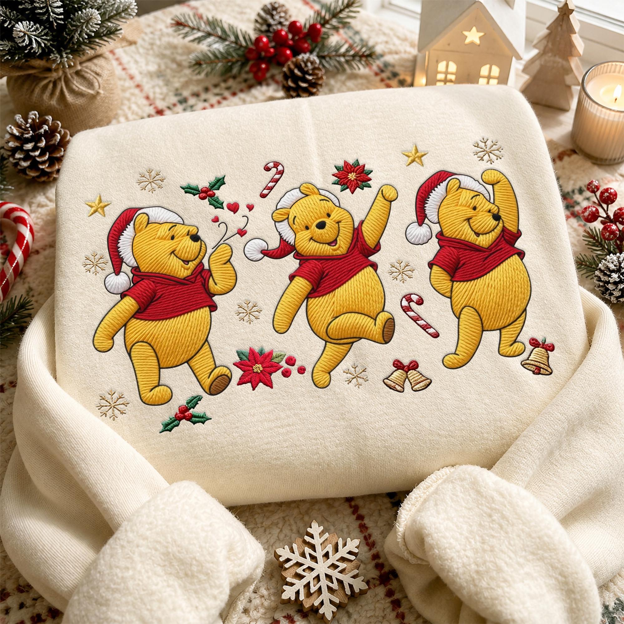 Embroidered Winnie the Pooh Christmas Sweatshirt with Matching Disney Couple Hoodie – Pooh Bear Family Holiday Secret Santa Quarter Zip