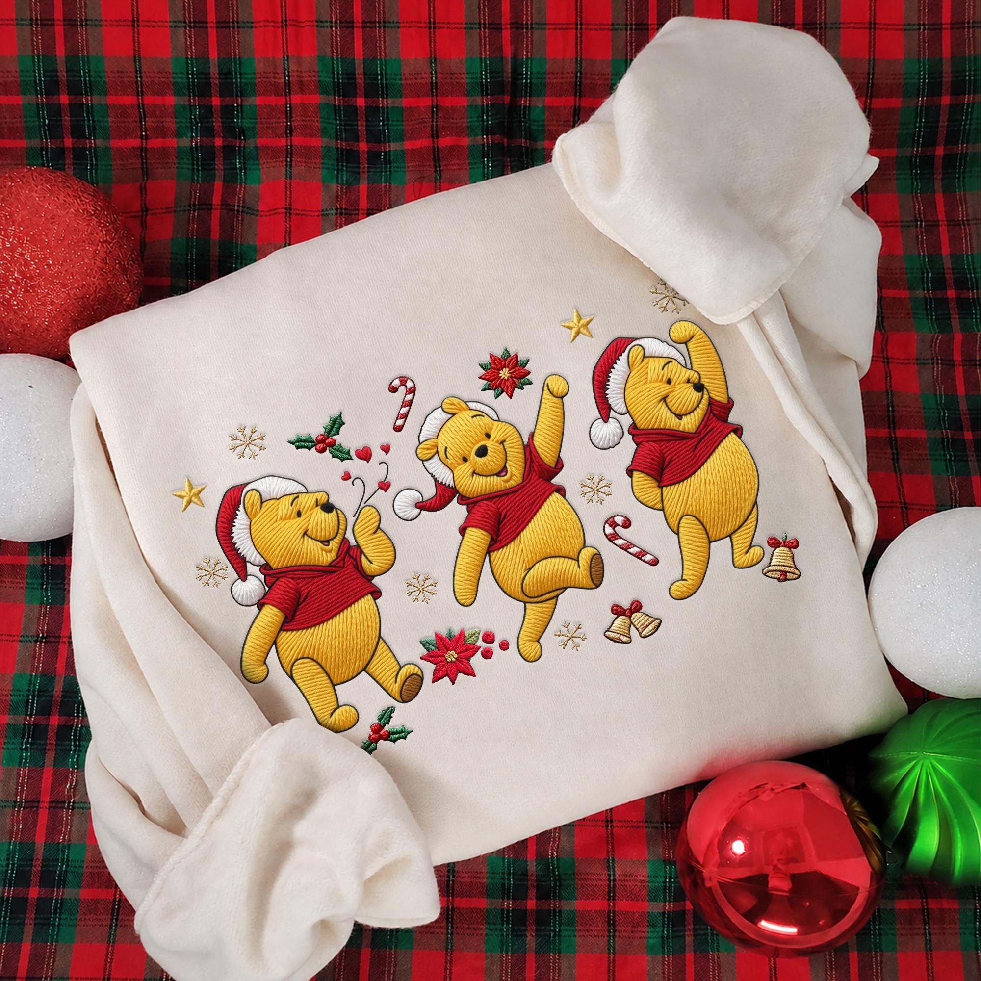 Embroidered Winnie the Pooh Christmas Sweatshirt with Matching Disney Couple Hoodie – Pooh Bear Family Holiday Secret Santa Quarter Zip - photo 2