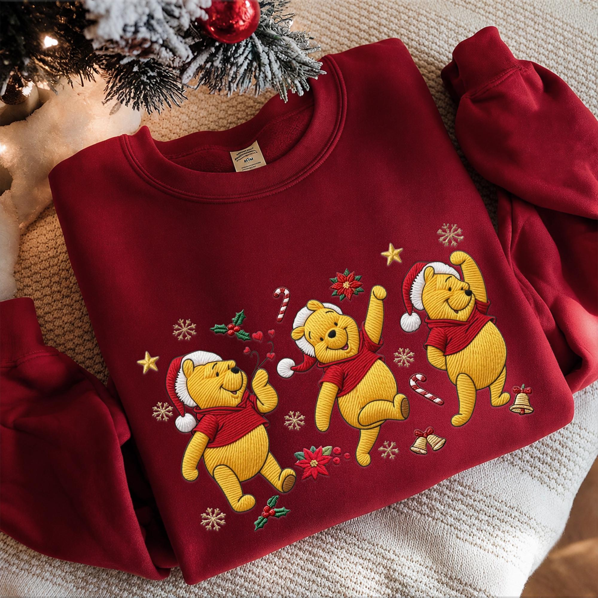 Embroidered Winnie the Pooh Christmas Sweatshirt with Matching Disney Couple Hoodie – Pooh Bear Family Holiday Secret Santa Quarter Zip - photo 3