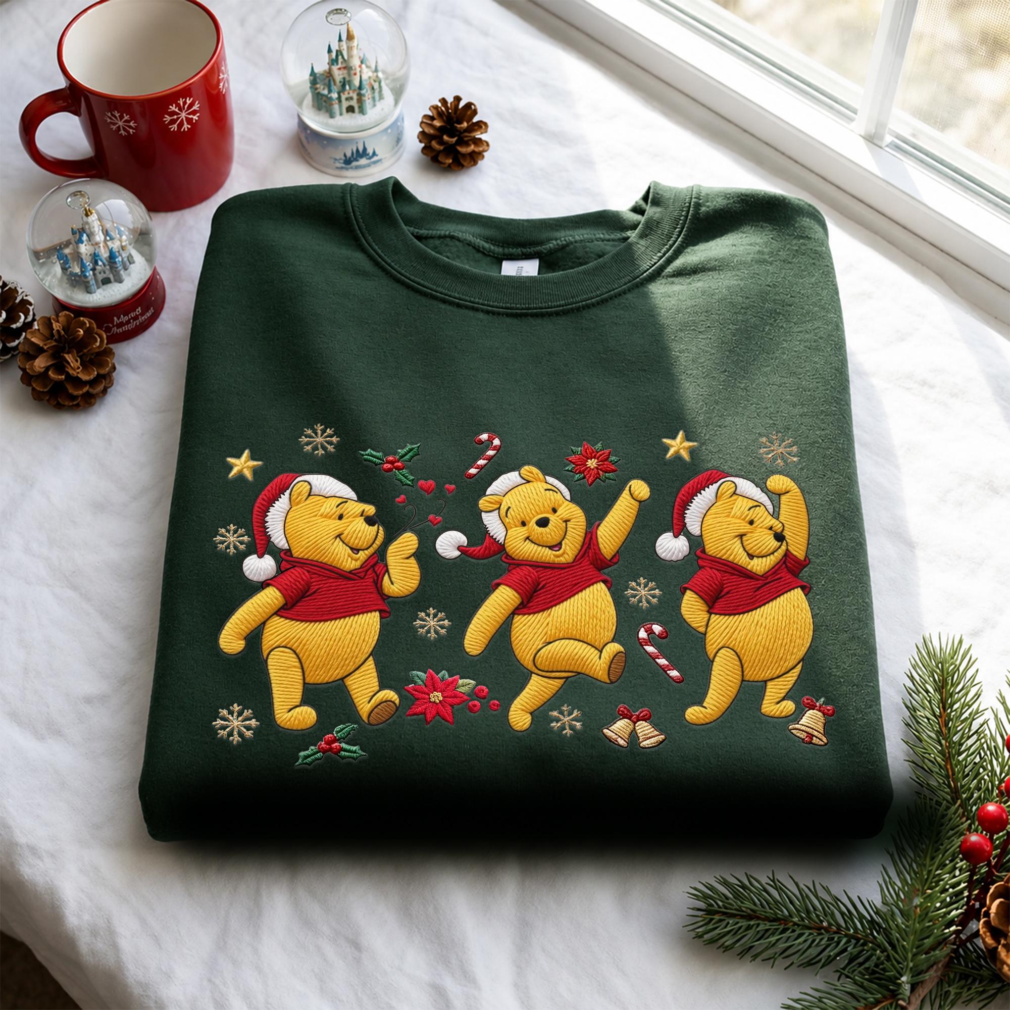 Embroidered Winnie the Pooh Christmas Sweatshirt with Matching Disney Couple Hoodie – Pooh Bear Family Holiday Secret Santa Quarter Zip - photo 4