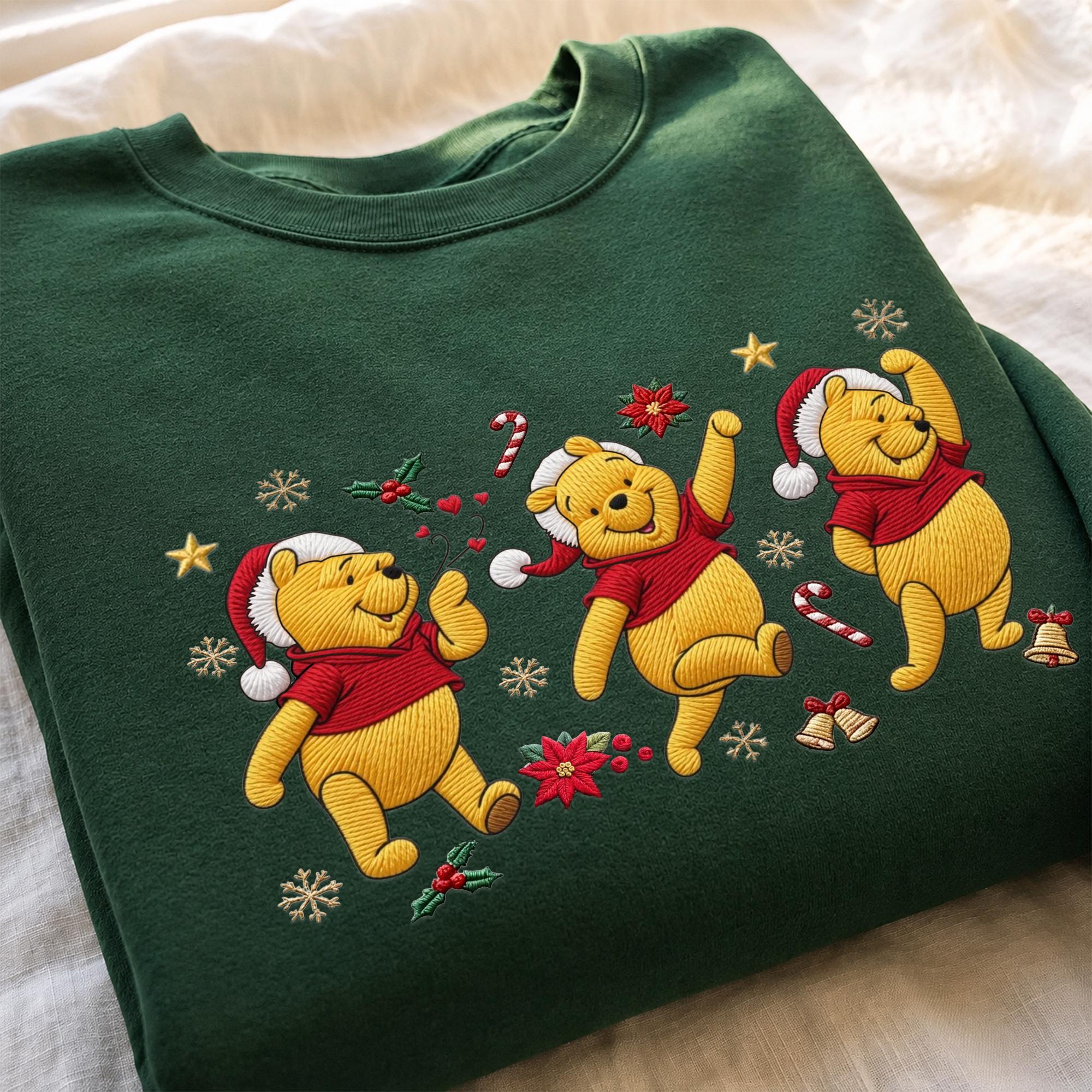 Embroidered Winnie the Pooh Christmas Sweatshirt with Matching Disney Couple Hoodie – Pooh Bear Family Holiday Secret Santa Quarter Zip - photo 5