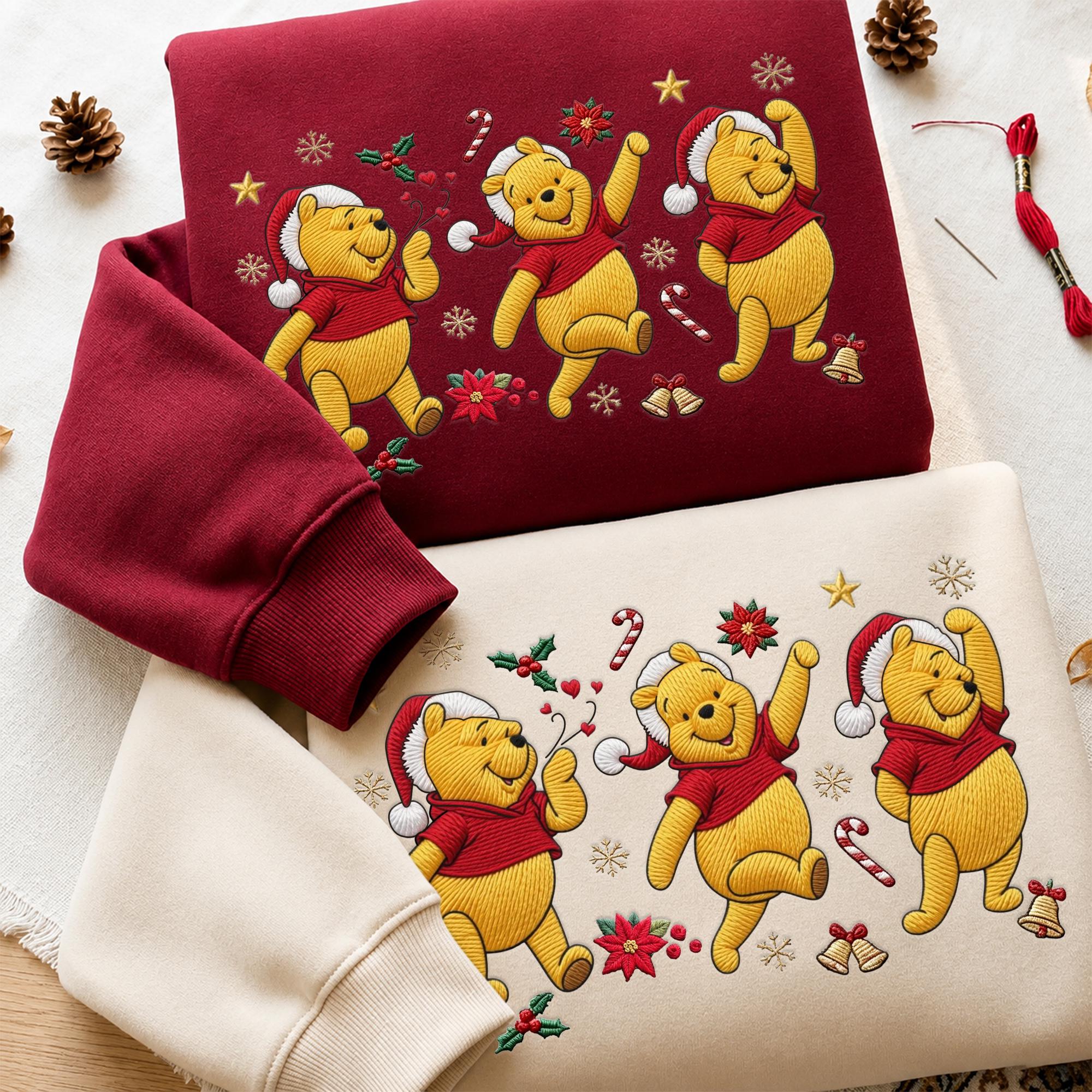 Embroidered Winnie the Pooh Christmas Sweatshirt with Matching Disney Couple Hoodie – Pooh Bear Family Holiday Secret Santa Quarter Zip - photo 6
