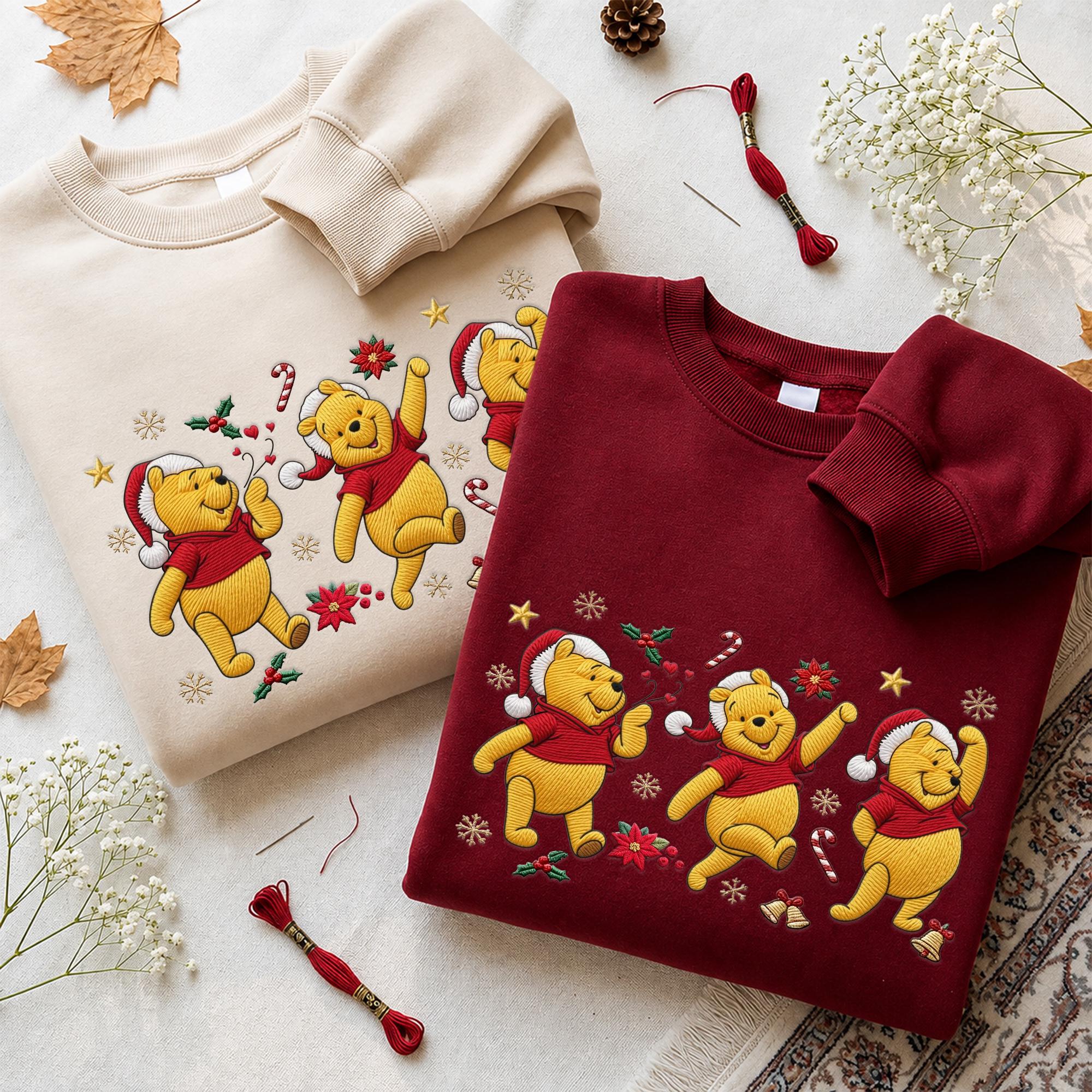 Embroidered Winnie the Pooh Christmas Sweatshirt with Matching Disney Couple Hoodie – Pooh Bear Family Holiday Secret Santa Quarter Zip - photo 7