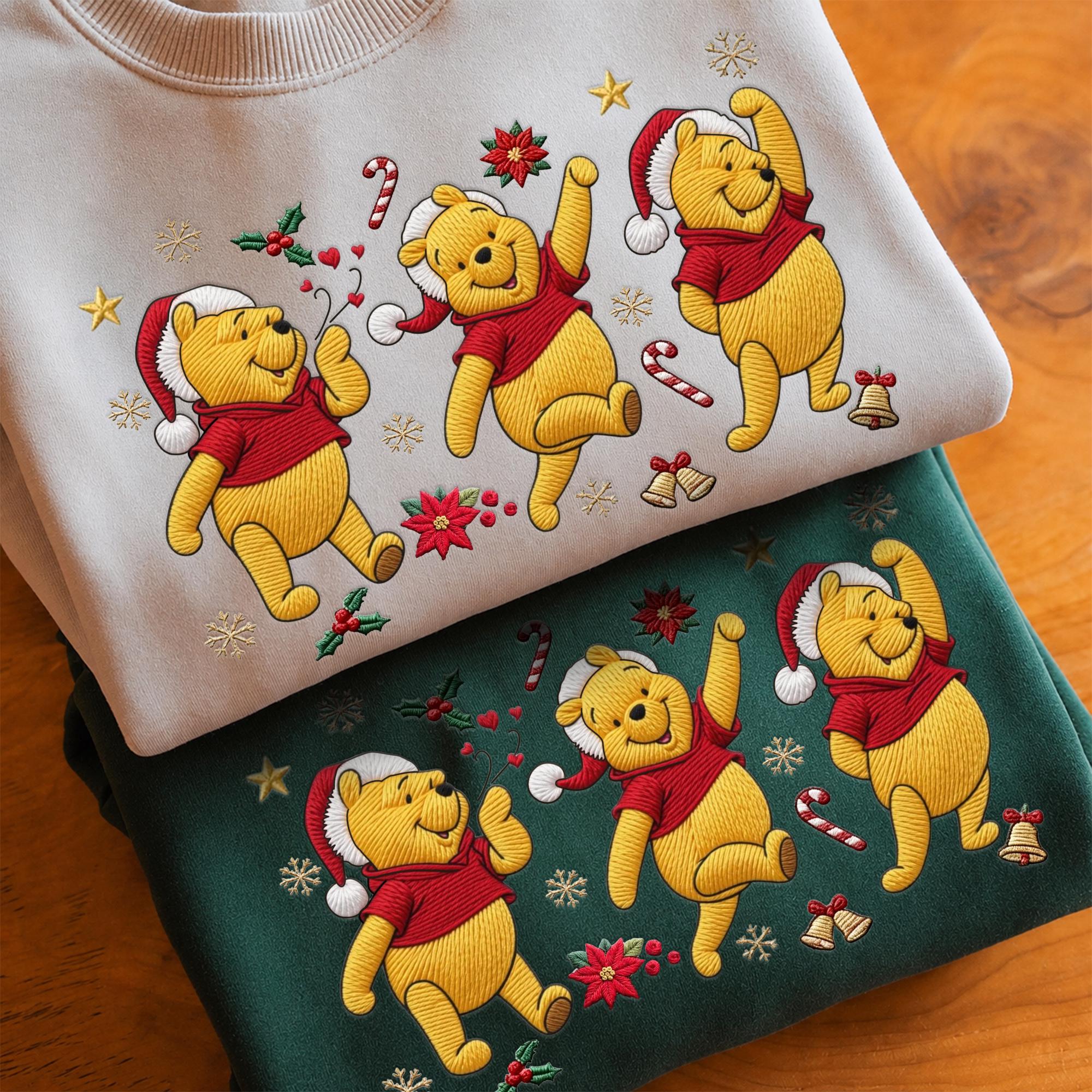 Embroidered Winnie the Pooh Christmas Sweatshirt with Matching Disney Couple Hoodie – Pooh Bear Family Holiday Secret Santa Quarter Zip - photo 8