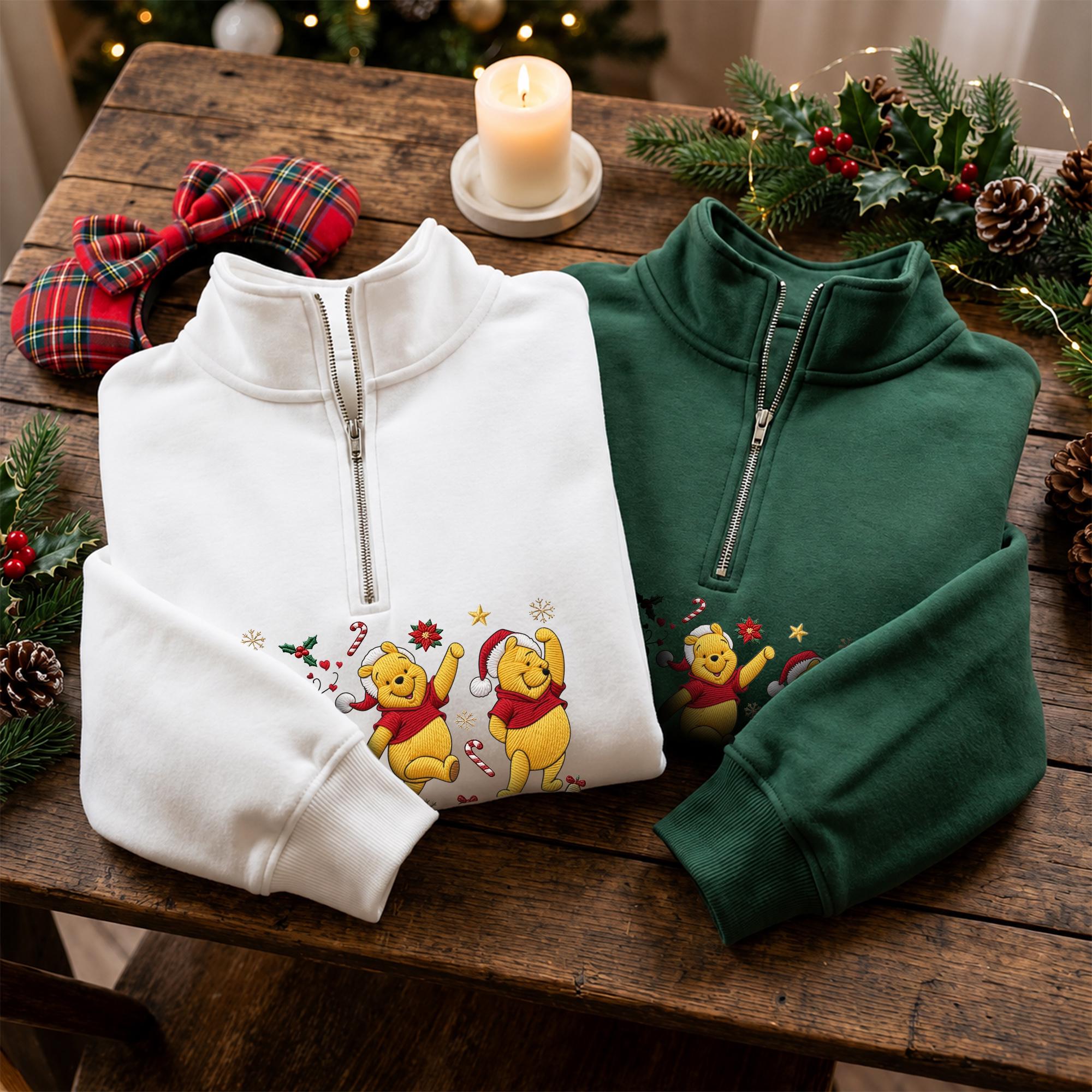 Embroidered Winnie the Pooh Christmas Sweatshirt with Matching Disney Couple Hoodie – Pooh Bear Family Holiday Secret Santa Quarter Zip - photo 10