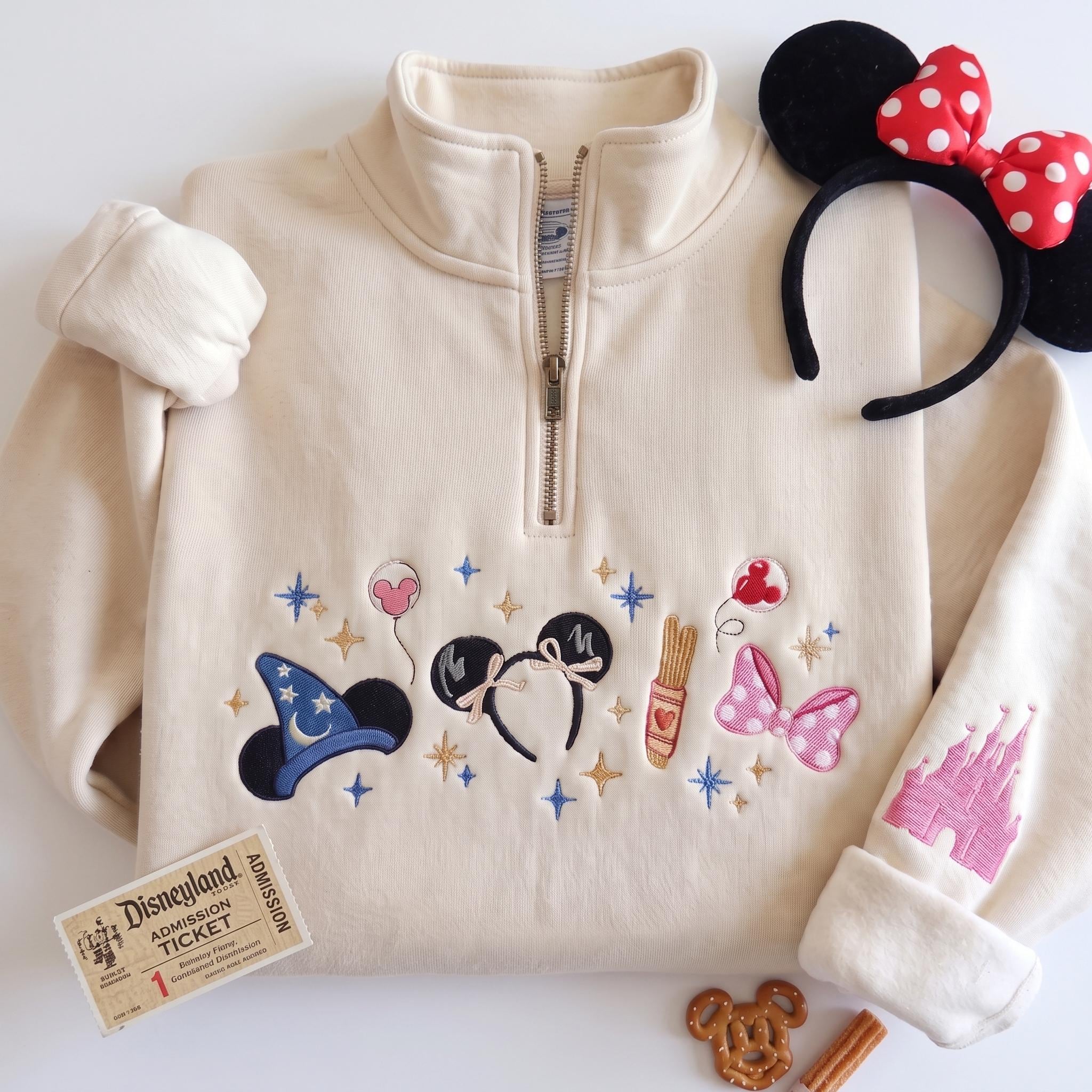 Custom Embroidered Magical Land Quarter Zip Sweatshirt – Magic Kingdom Fairytale Coquette Pullover for a Disney Gift