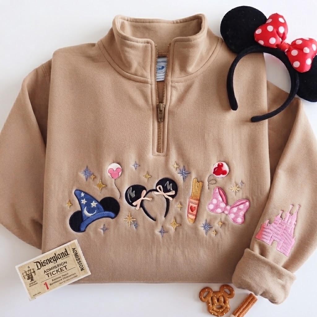 Custom Embroidered Magical Land Quarter Zip Sweatshirt – Magic Kingdom Fairytale Coquette Pullover for a Disney Gift - photo 3