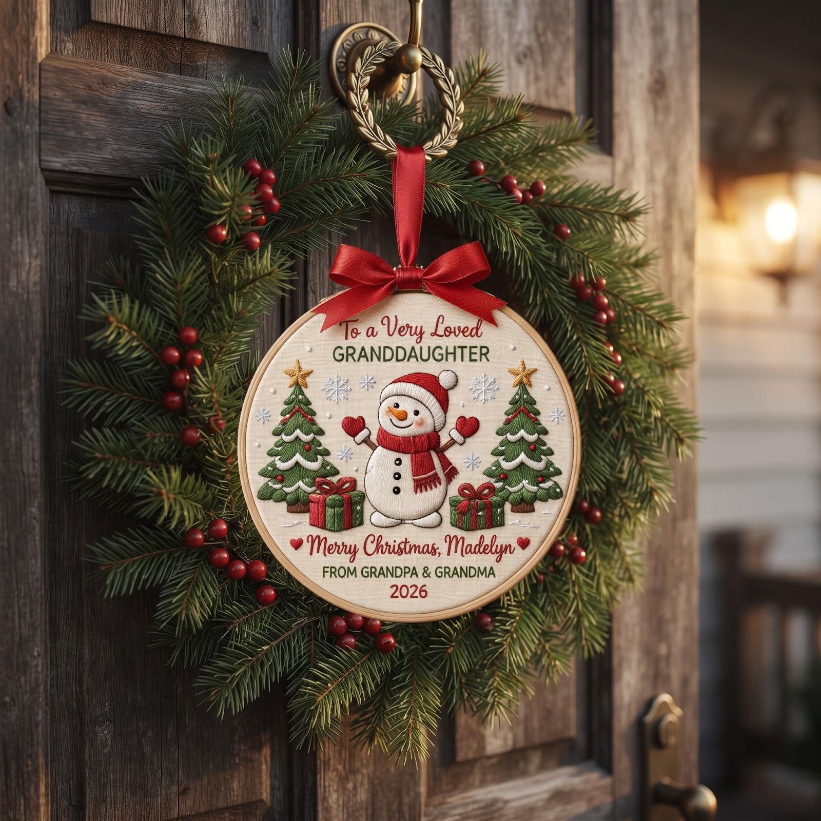 Personalized Custom Name Snowman Embroidered Hoop Christmas Ornament – Holiday Keepsake Gift From Grandparents For Christmas 2026