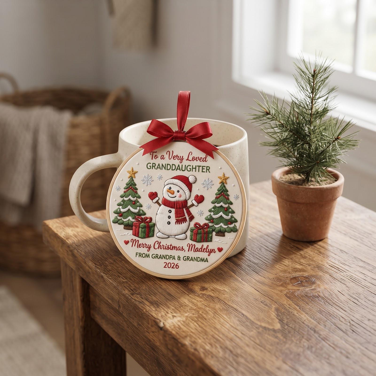 Personalized Custom Name Snowman Embroidered Hoop Christmas Ornament – Holiday Keepsake Gift From Grandparents For Christmas 2026 - photo 2