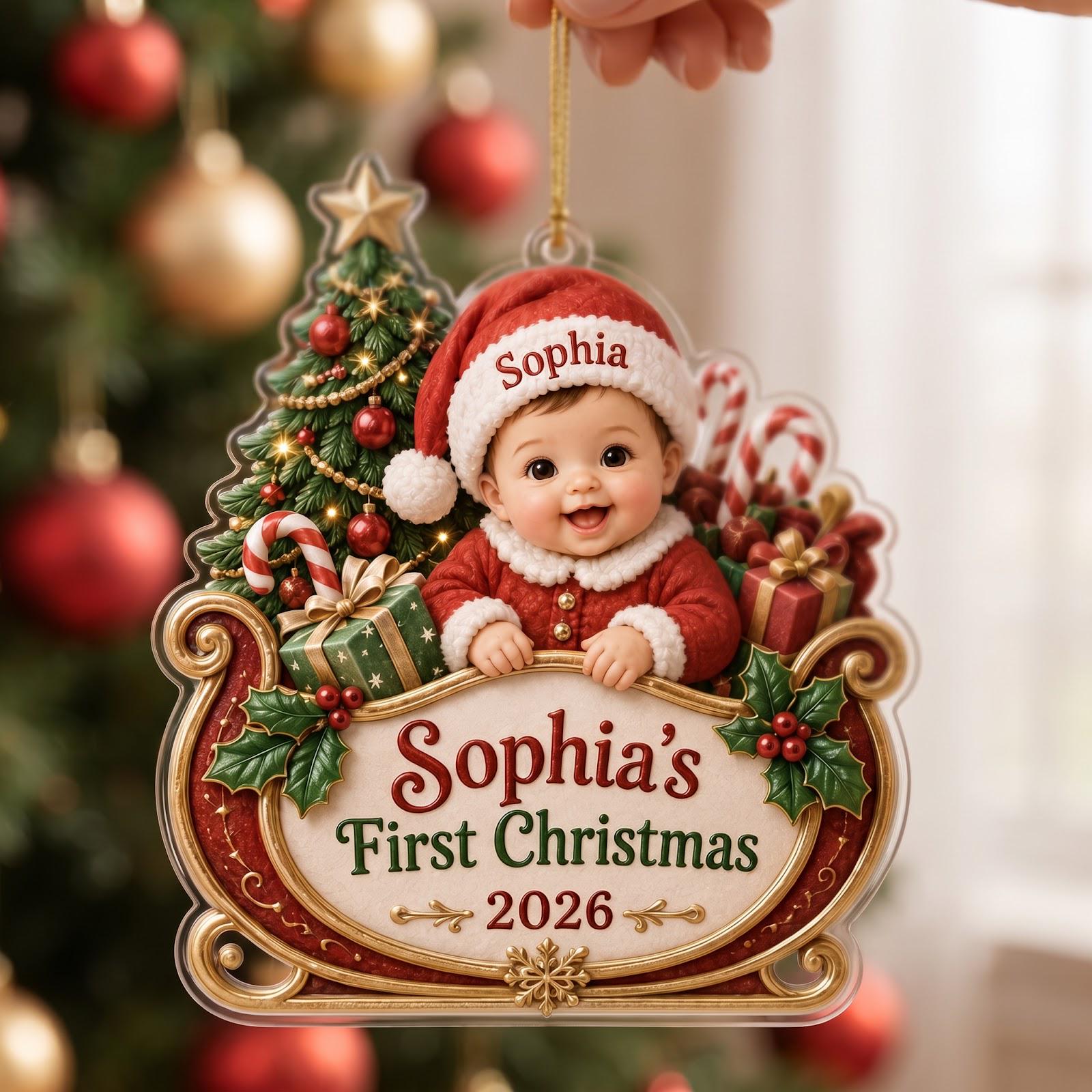 Personalized Acrylic Baby First Christmas Ornament With Custom Name – Santa Sleigh Keepsake And Newborn Holiday Christmas Gift 2026