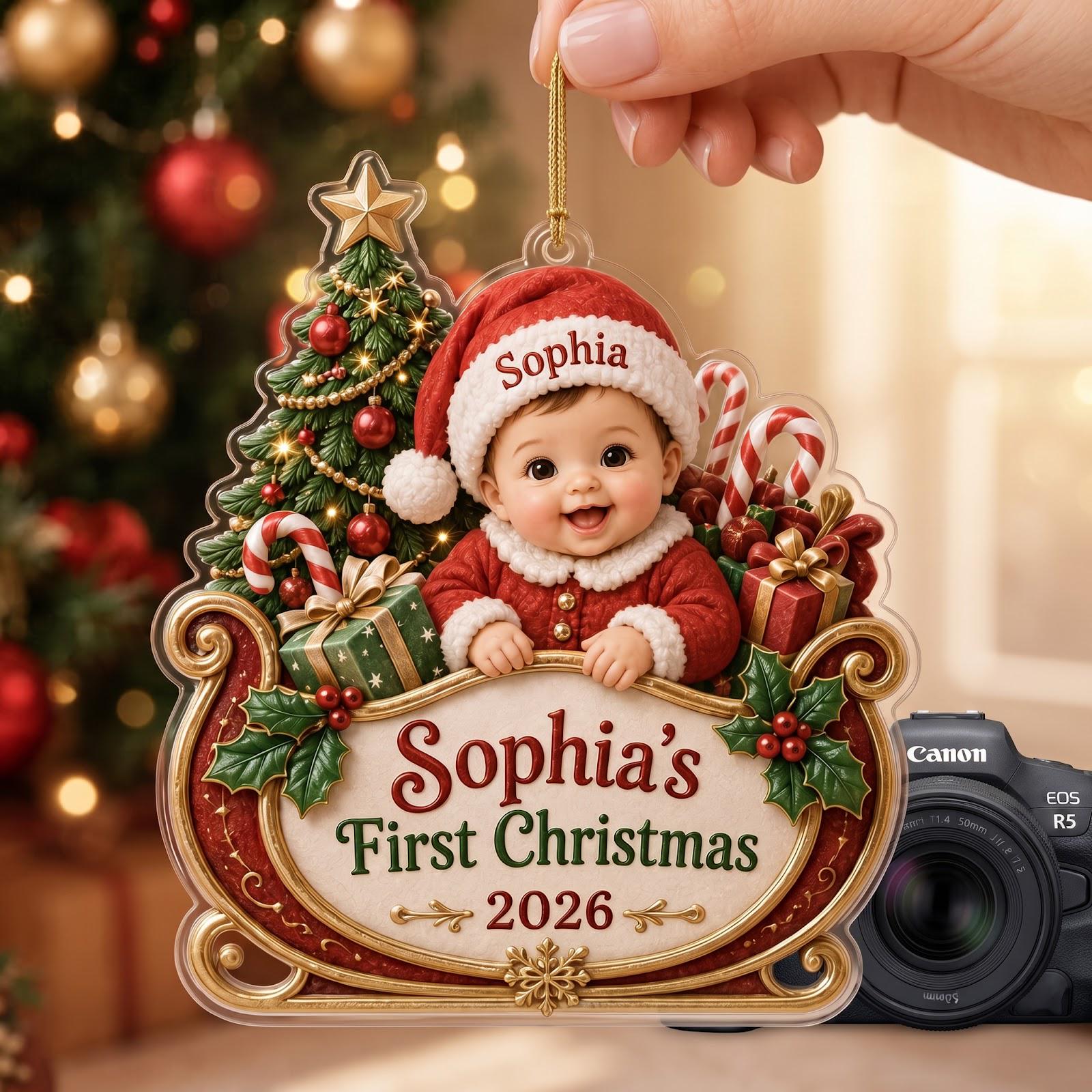 Personalized Acrylic Baby First Christmas Ornament With Custom Name – Santa Sleigh Keepsake And Newborn Holiday Christmas Gift 2026 - photo 2