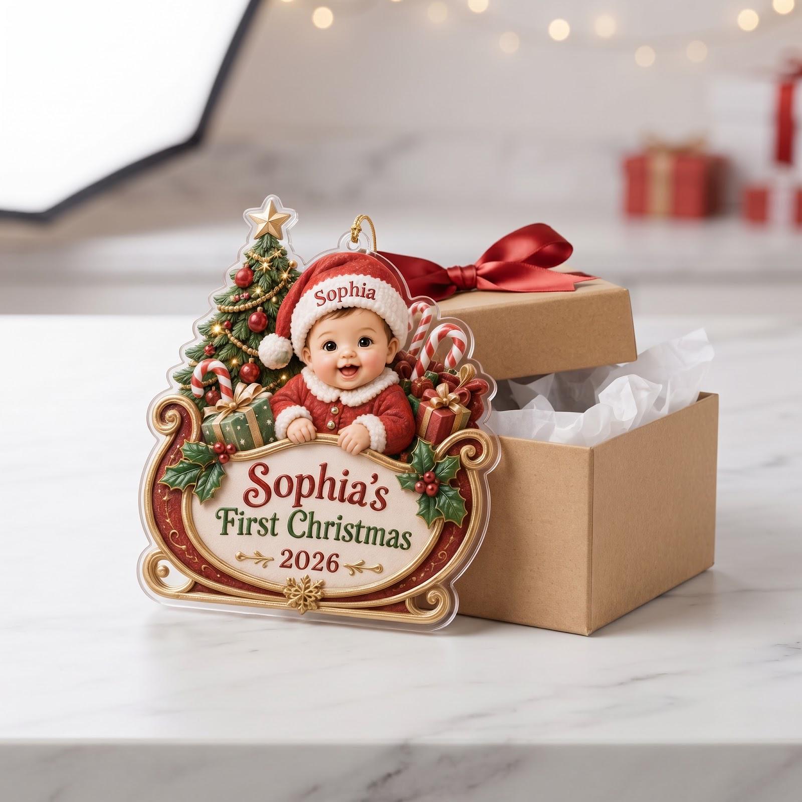 Personalized Acrylic Baby First Christmas Ornament With Custom Name – Santa Sleigh Keepsake And Newborn Holiday Christmas Gift 2026 - photo 3