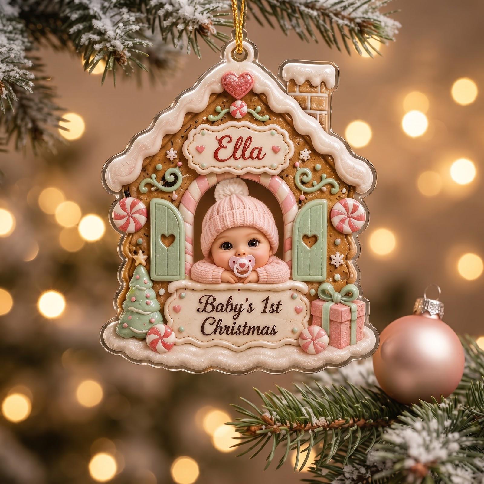Personalized Acrylic Baby First Christmas Ornament With Custom Name – Gingerbread House Keepsake And Newborn Baby Christmas Gift 2026
