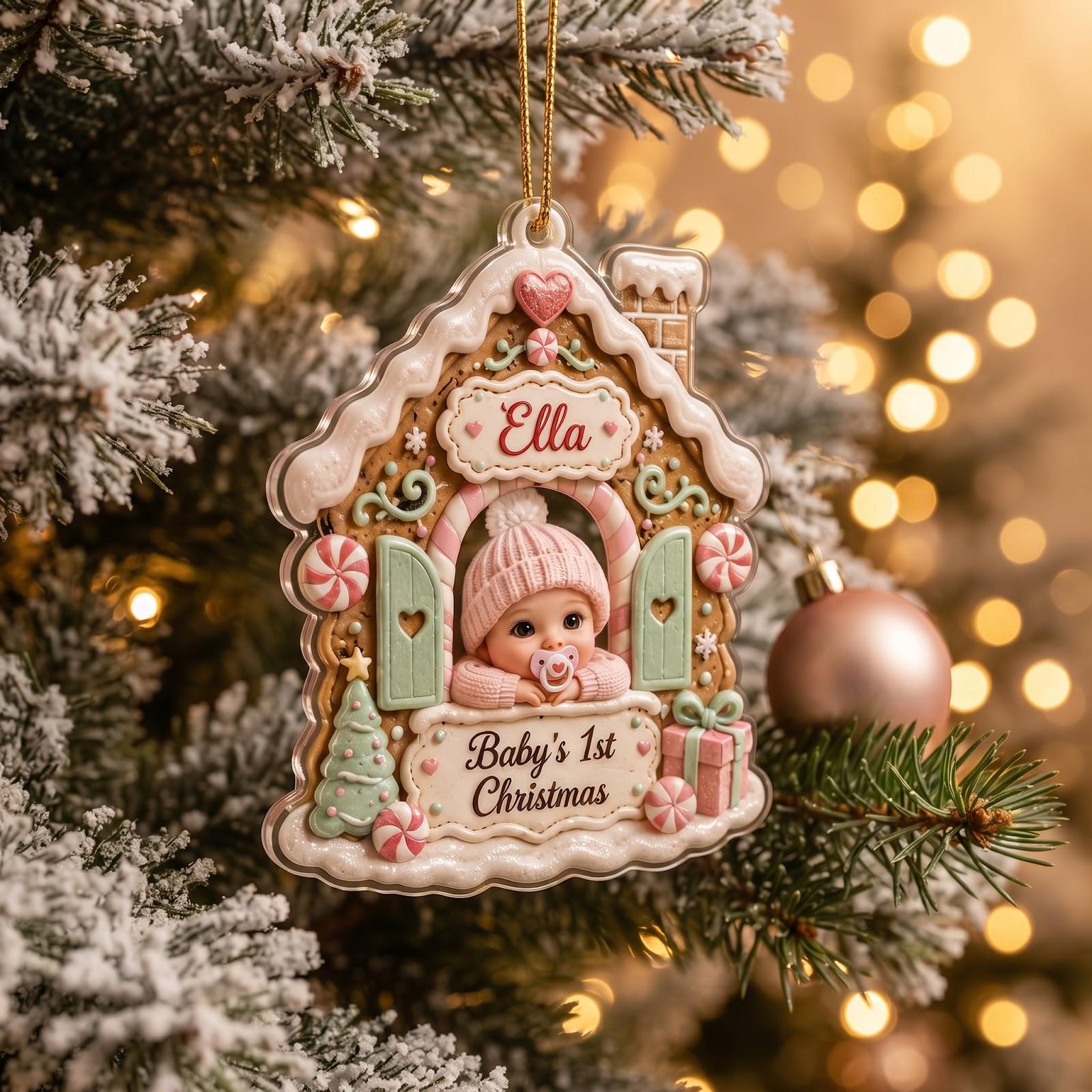 Personalized Acrylic Baby First Christmas Ornament With Custom Name – Gingerbread House Keepsake And Newborn Baby Christmas Gift 2026 - photo 2