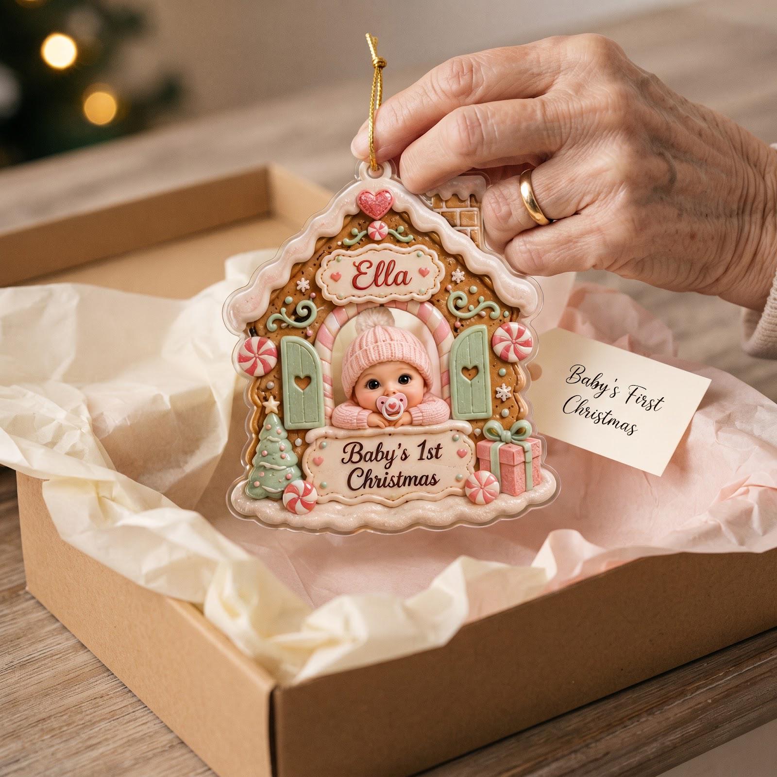 Personalized Acrylic Baby First Christmas Ornament With Custom Name – Gingerbread House Keepsake And Newborn Baby Christmas Gift 2026 - photo 3