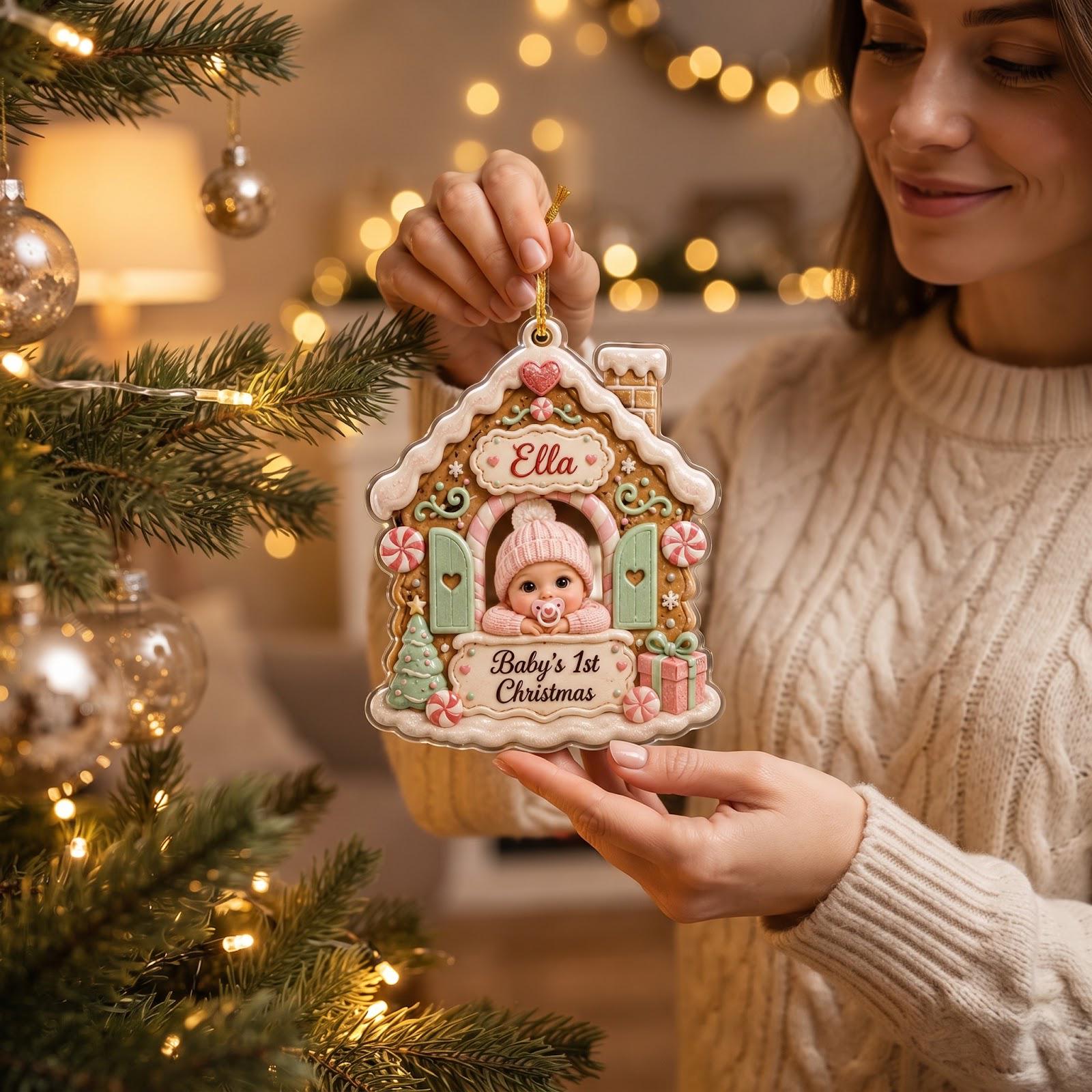 Personalized Acrylic Baby First Christmas Ornament With Custom Name – Gingerbread House Keepsake And Newborn Baby Christmas Gift 2026 - photo 5