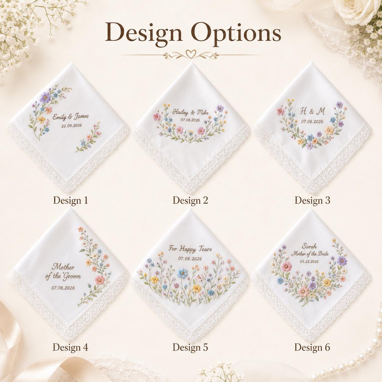 Embroidered Floral Lace Wedding Handkerchief with Personalized Bride Keepsake Gift for Brides - photo 5