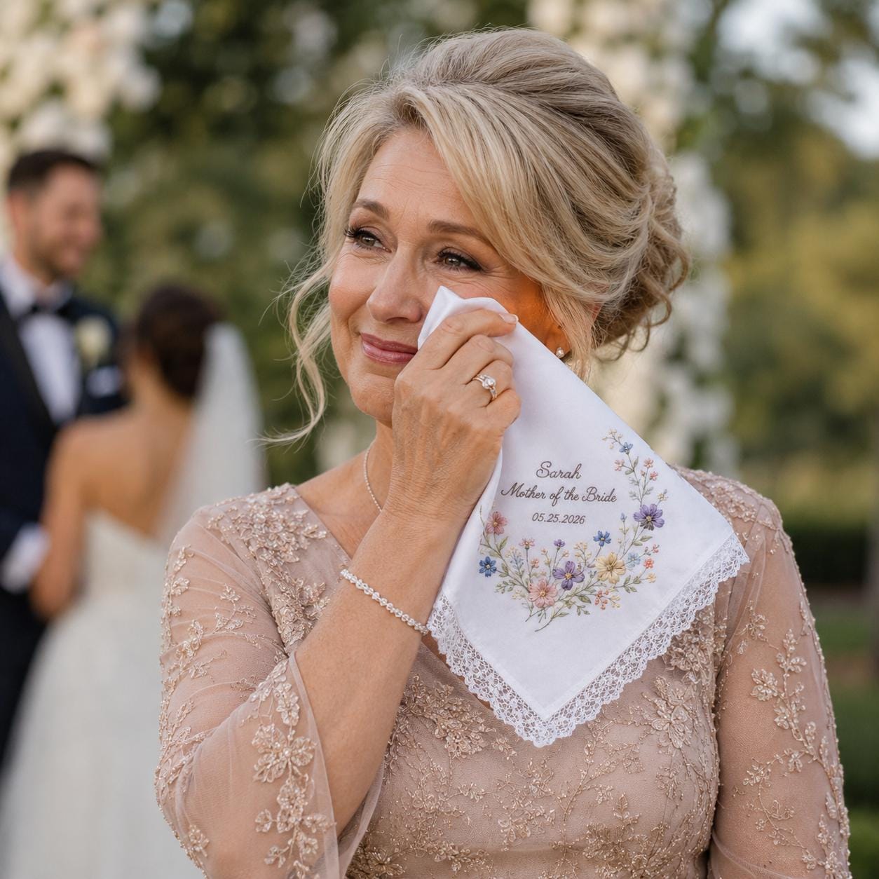 Embroidered Floral Lace Wedding Handkerchief with Personalized Bride Keepsake Gift for Brides - photo 13