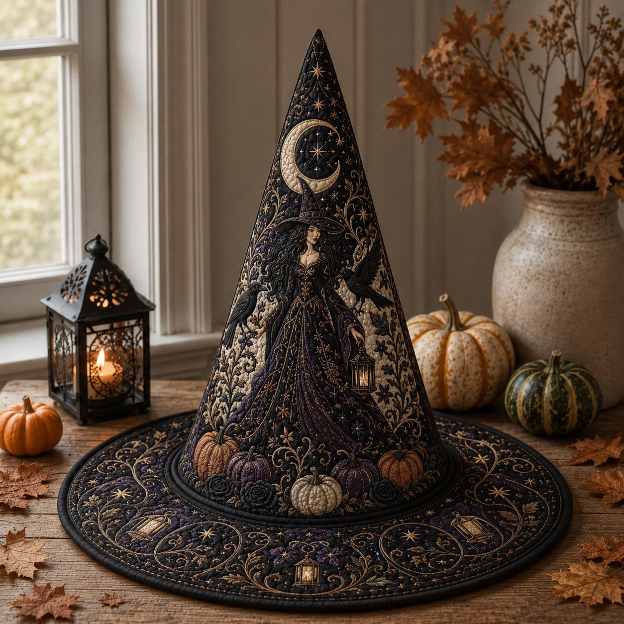 Gothic Raven Witchy Witch Hat β Celestial Pumpkin Halloween Decor, Bird Table Centerpiece And Gift For Raven Lover
