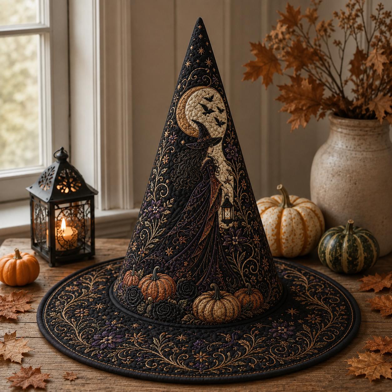 Gothic Raven Witchy Witch Hat – Celestial Pumpkin Halloween Decor, Bird Table Centerpiece And Gift For Raven Lover - photo 2
