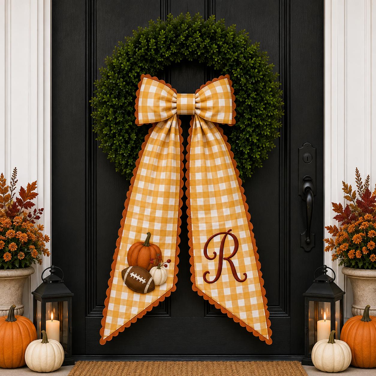 Personalized Embroidery Monogram Wreath Sash Bundle – All Season Fall Halloween Christmas And Seasonal Sports Front Door Decor - photo 7