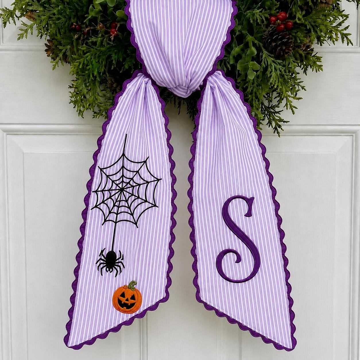 Personalized Embroidery Monogram Wreath Sash Bundle – All Season Fall Halloween Christmas And Seasonal Sports Front Door Decor - photo 8