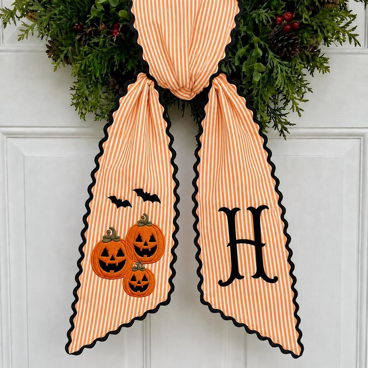 Personalized Embroidery Monogram Wreath Sash Bundle – All Season Fall Halloween Christmas And Seasonal Sports Front Door Decor - photo 11