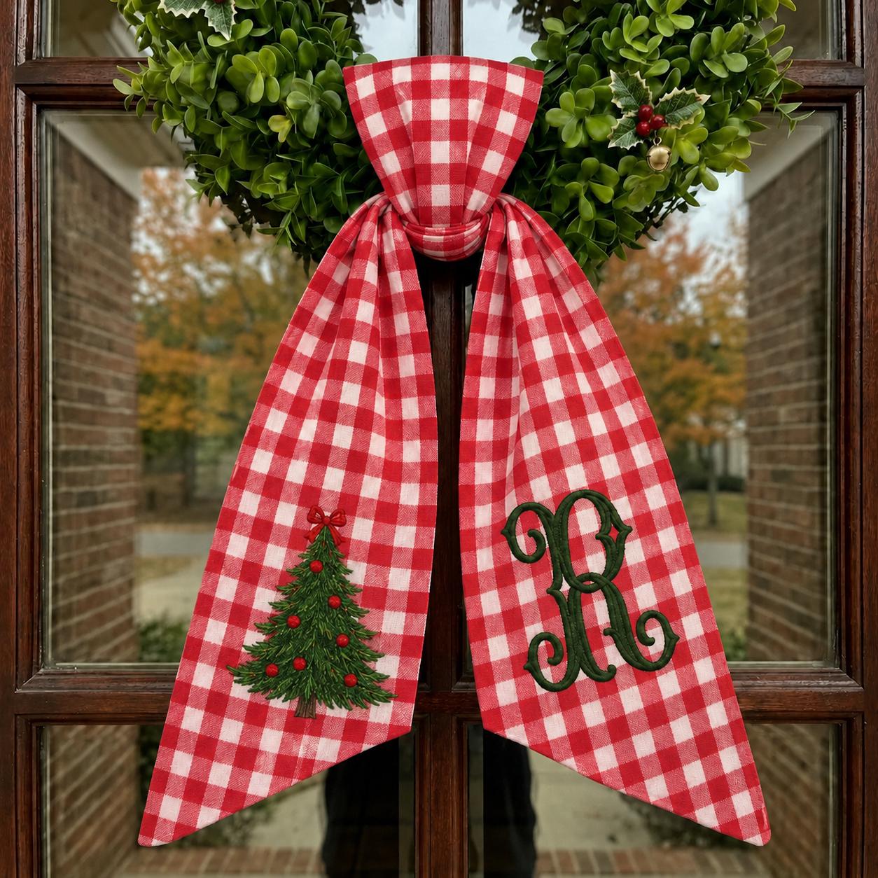 Personalized Embroidery Monogram Wreath Sash Bundle – All Season Fall Halloween Christmas And Seasonal Sports Front Door Decor - photo 12
