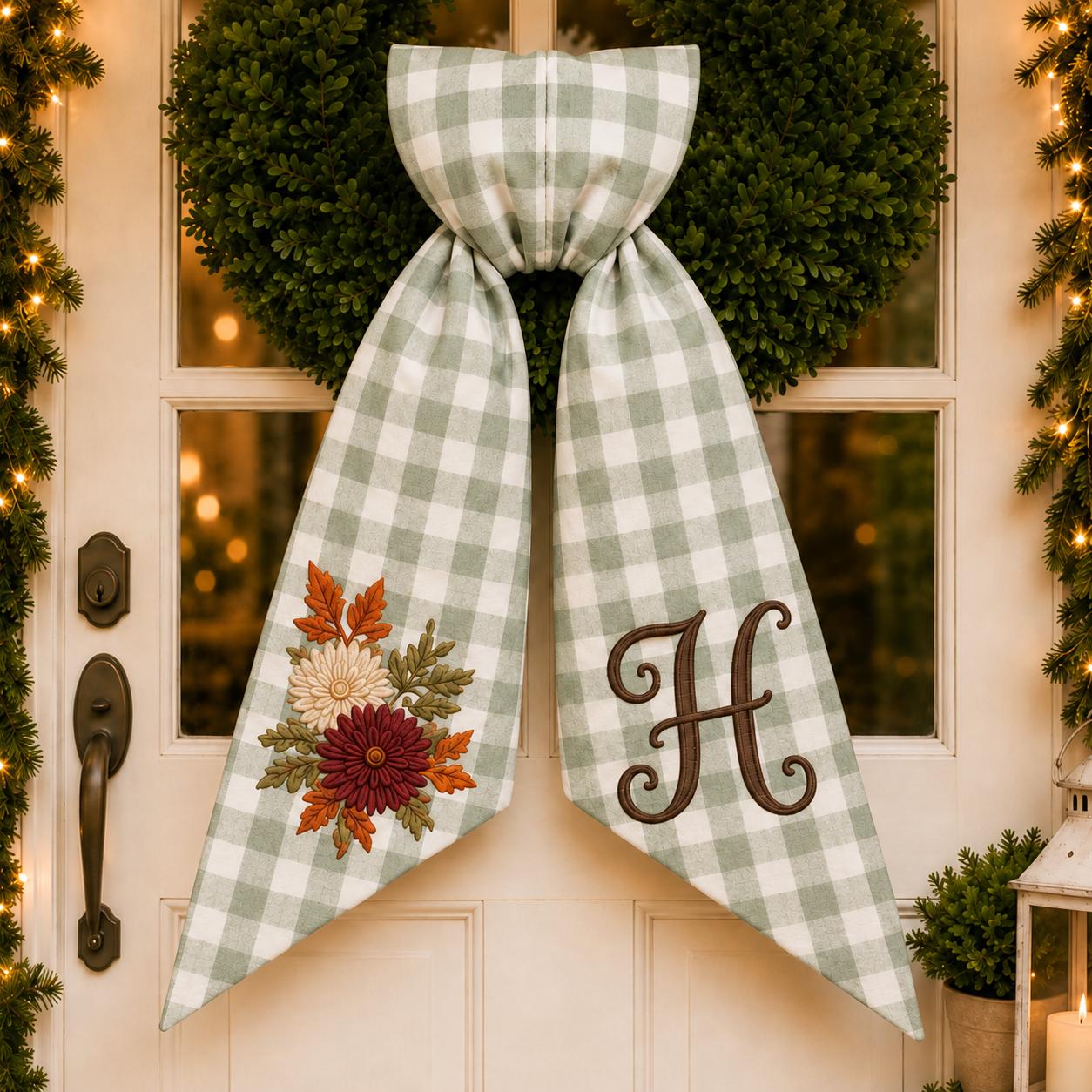 Custom Personalized Embroidery Monogram Wreath Sash – All Season Fall Football Halloween Christmas And Floral Front Door Bow Decor - photo 2