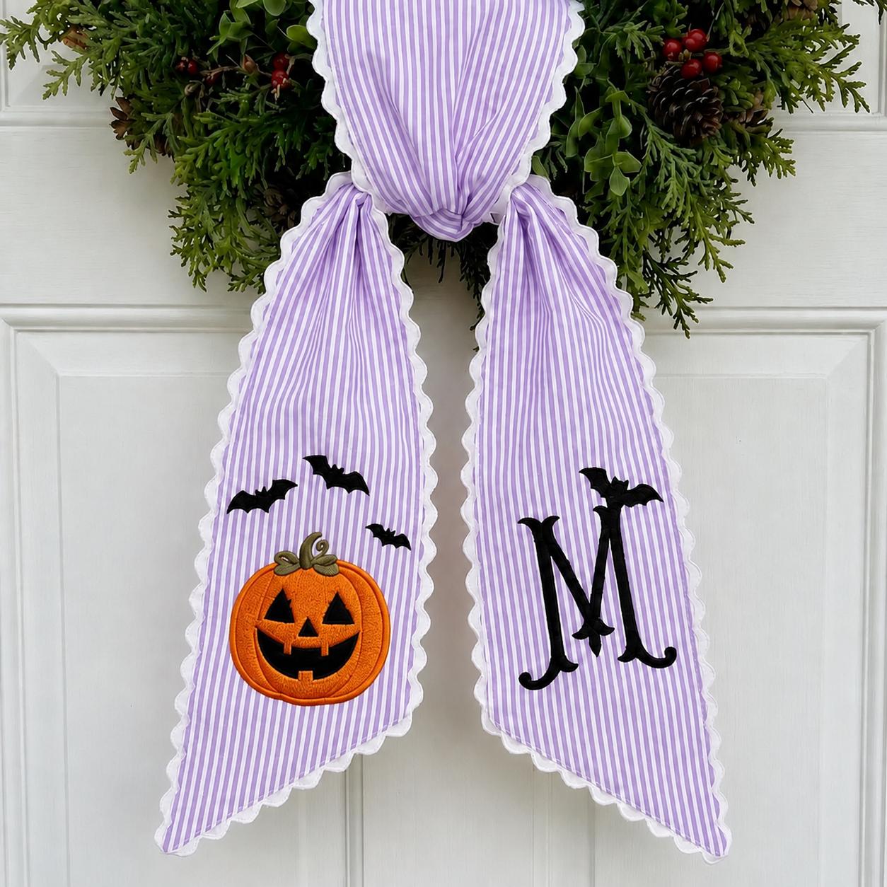 Custom Personalized Embroidery Monogram Wreath Sash – All Season Fall Football Halloween Christmas And Floral Front Door Bow Decor - photo 7