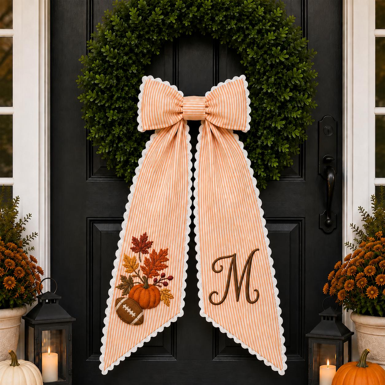 Custom Personalized Embroidery Monogram Wreath Sash – All Season Fall Football Halloween Christmas And Floral Front Door Bow Decor - photo 10