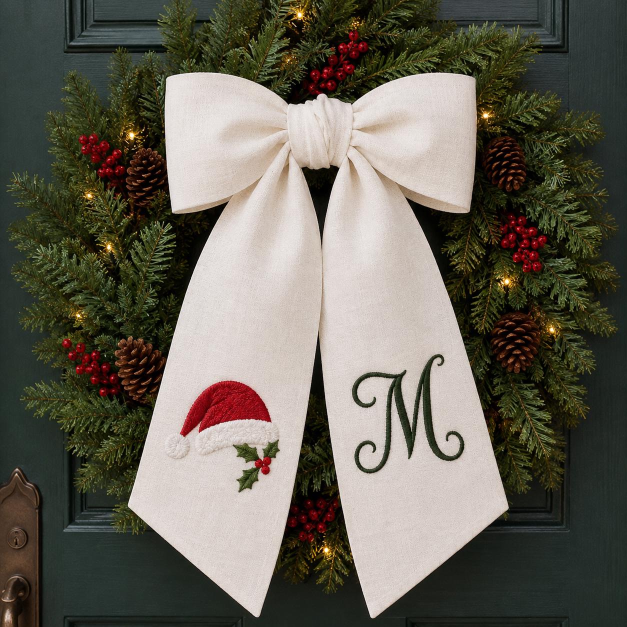 Custom Personalized Embroidery Monogram Wreath Sash – All Season Fall Football Halloween Christmas And Floral Front Door Bow Decor - photo 12