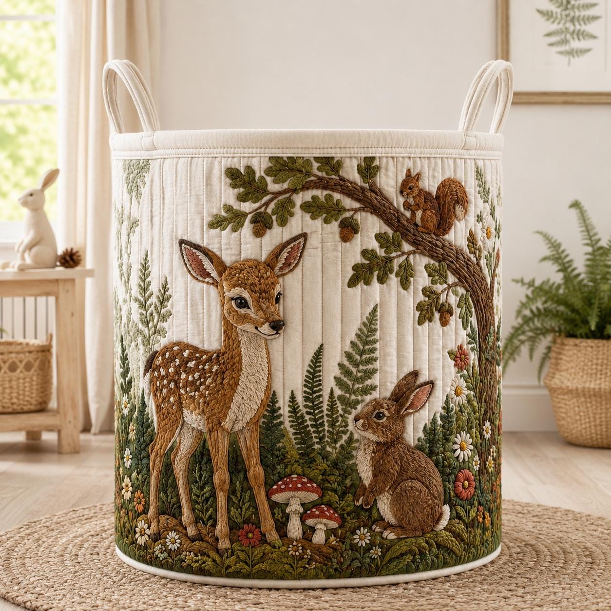 Woodland Animal Laundry Basket with Bear Fox Deer Storage Hamper for Kids Baby Shower Gift and Forest Clothes Nursery Decorations Toys - photo 2