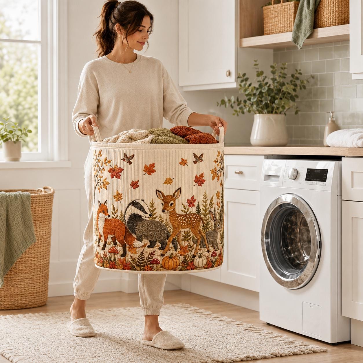 Woodland Animal Laundry Basket with Bear Fox Deer Storage Hamper for Kids Baby Shower Gift and Forest Clothes Nursery Decorations Toys - photo 6