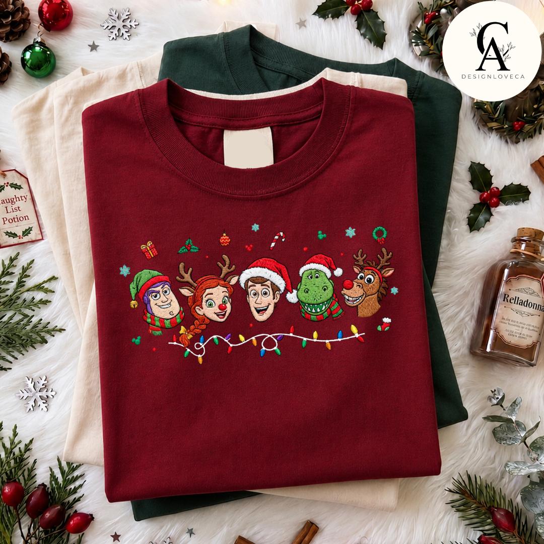 Embroidered Disney Christmas Gingham Mock Neck Sweatshirt with Mickey and Friends Disney Princess Holiday Crewneck Sweater - photo 9